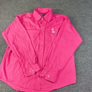 Cinch Western Shirt Mens L Pink Button Up Riding 100% Cotton Logo Cowboy